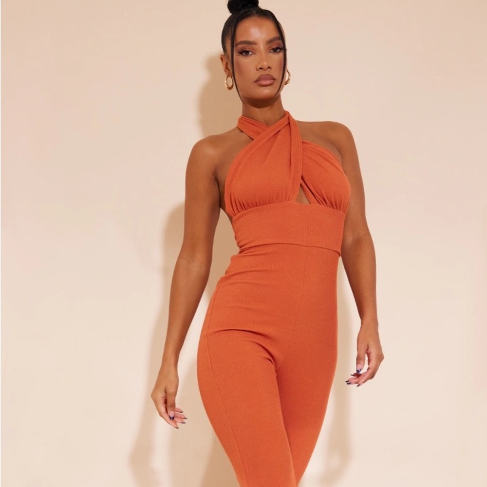 Tie back orange jumpsuit!